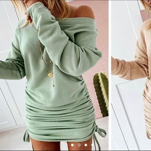 Side rouched off the shoulder dress like new!